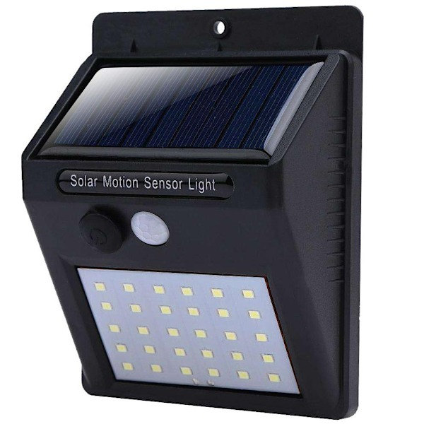30 LED solcellelampe med bevægelsessensor og detektor sort 1 stk