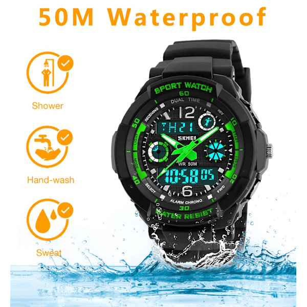 Barn Pojkar Digital Klocka - 50M Vattentät Utomhus Sport Analog Klocka