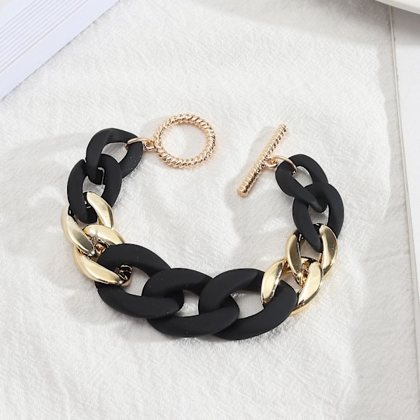 Kraftig akryl papirclips kædearmbånd minimalistisk farverigt harpiks tykt cubansk ledlås armbånd (sort)