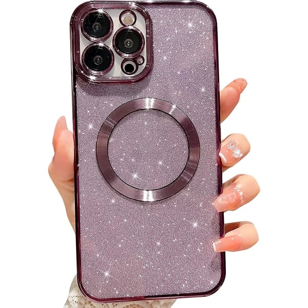 Liangnv Kompatibel med iPhone 14 Pro Max Magnetisk Glitter Cover, Luksus Belægning Sødt Bling Gennemsigtigt Telefon Cover, Kompatibel med Magsafe Til Kvinder Piger W