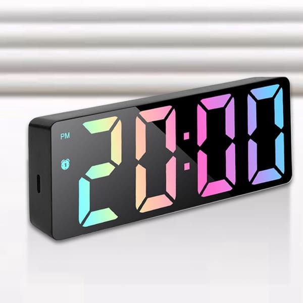 Digital väckarklocka, stor LED-spegeldisplay, tyst drift, datumvisning, för sovrum och vardagsrum, vit med rött ljus