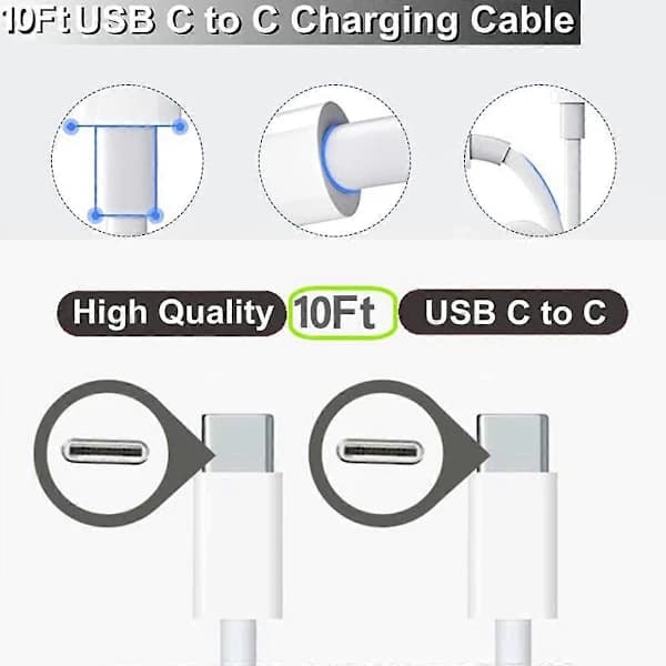 iPad Pro Hurtiglader 3m Ekstra Lang iPad Pro Lader 20W iPad Lader USB C PD Blok med Type-C til C Kabel Ledninger til iPad Pro 129 iPad Pro 11