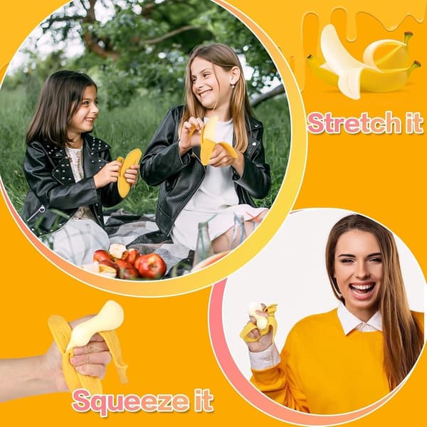 Banan Squishy Fidget Legetøj, Blødt Strækbart Langsomt Stigende TPR Sensorisk Stressaflastende Legetøj til Børn og Voksne, Gul