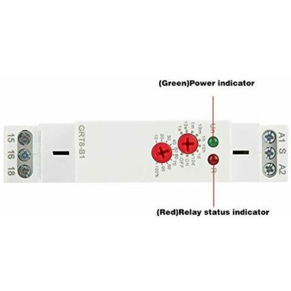 Viiverele - GRT8-B1 AC/DC12-240V, Monitoiminen viiverele, Mini viiverele, DIN-kiskoon asennettava, 10 toimintoa, LED-merkkivalot, Teollisuus