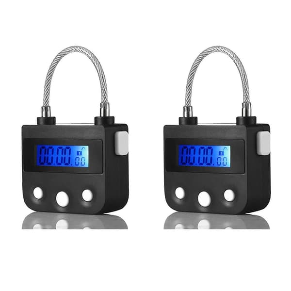 2x Electronic Timer Lock with Time Lock, Countdown Lock with USB Charging, 130kg Pull Force, Waterproof for Outdoor Use, 46x40x20mm, Black