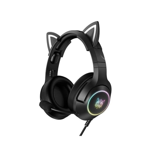 TS-Gamingheadset med kattöron och justerbar mikrofon - svart