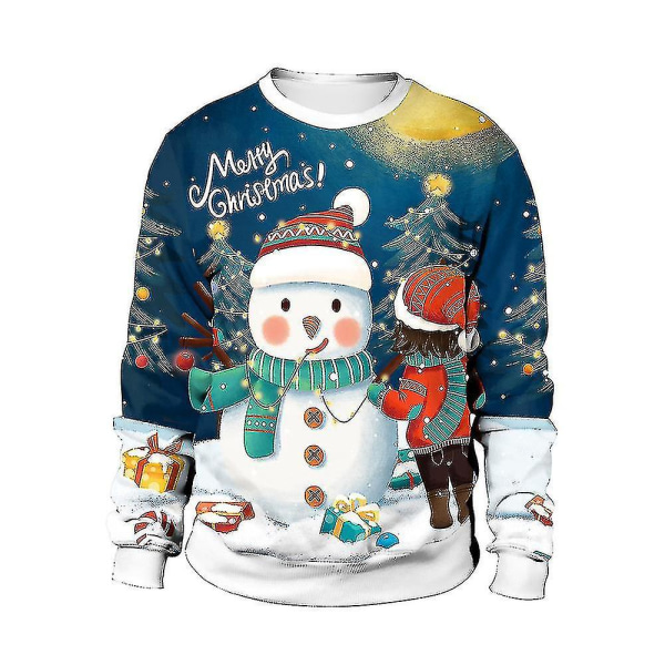 Jultröja Vinter Höst Crew Neck Toppar Sweatshirt Med Ren Santa Printed Snowman M