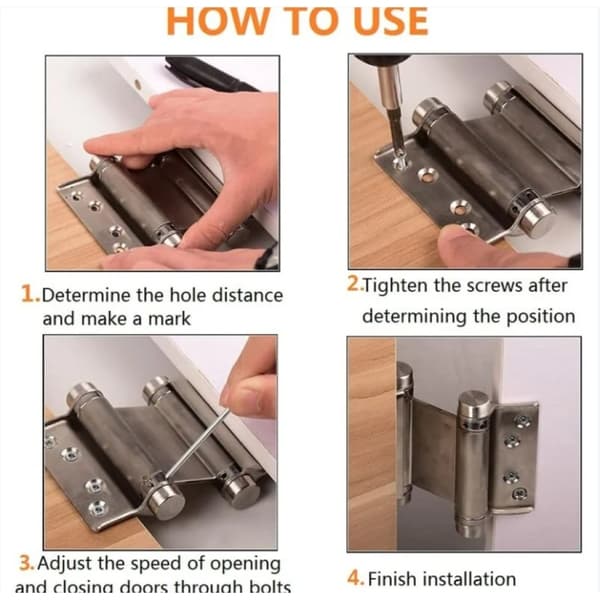 Heavy Duty Café Saloon Bar Door Double Action Hinges, Stainless Steel Self-Closing Double Action Spring Hinge for Bi-Directional Function