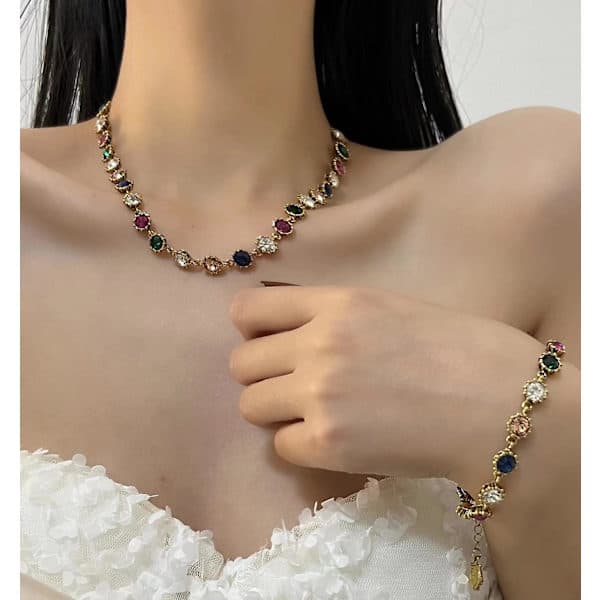 Halskæde og armbåndsæt med rhinstenskrystal til bryllup og fest