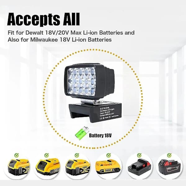 8W Trådløs LED-lampe For 18V - Trådløs Blits For