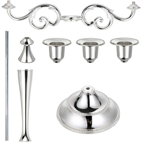 3 Metal Candelabra - Ljushållare för formella evenemang, bröllop, kyrka, semesterdekor, Halloween, silver