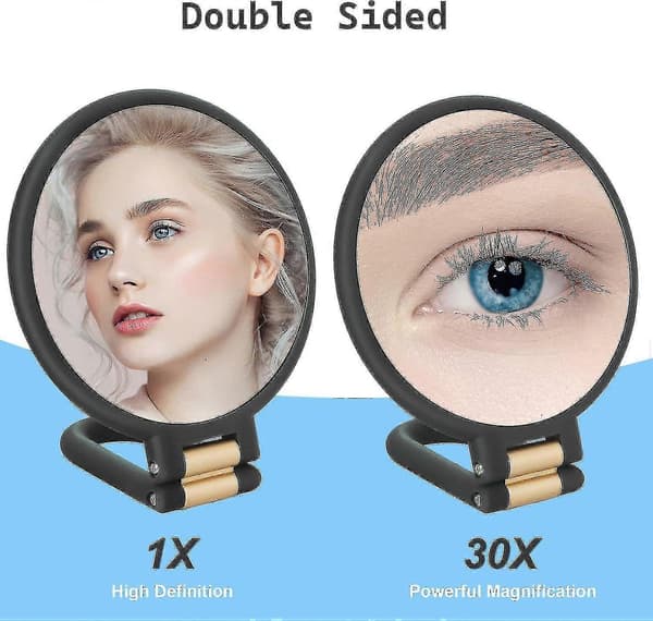30x Magnifying Mirror Travel Handheld Mirror with Handle - Double-Sided Handheld Mirror with 1X 30X Magnification White White White