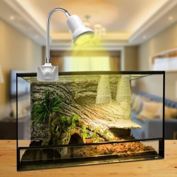 TS-Lampe Reptil Varmelampe med Klemme, med 1 UVA+UVB Fuld Spektrum Pærer med E27 Sokkel 25W, 360° Drejelig Klemme Akvarielampe til Padder