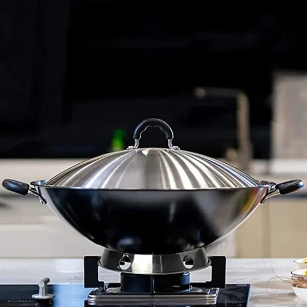 2 ST Rustfrit Wokring Metallisk Rund Bund Wokstativ 26,5x30 cm Universal Størrelse til