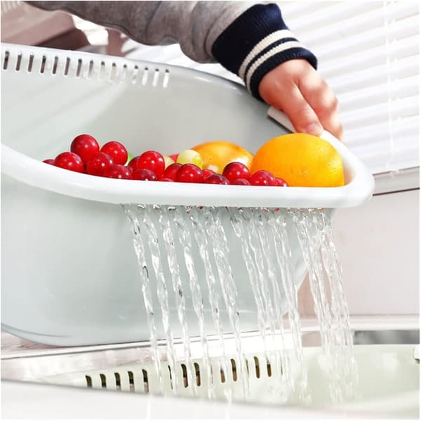 Double-Layer Multifunctional Vegetable Washing Bowl with Drain Basket - Thickened Large Plastic Kitchen Colander for Fruits & Vegetables Green
