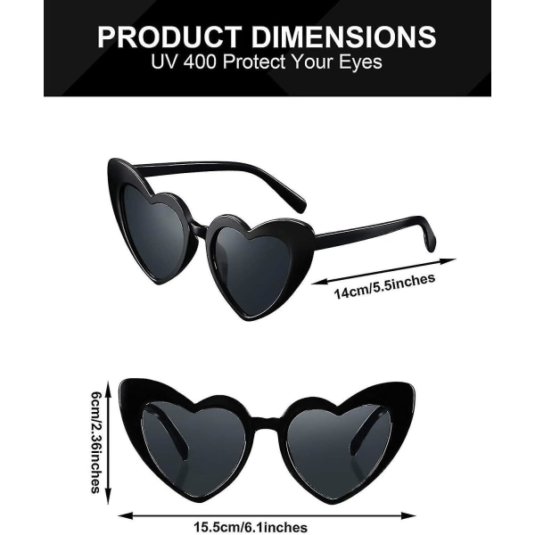 6 par hjärtformade solglasögon Cat Eye solglasögon Vintage hjärtglasögon för bröllopskostymfest Black