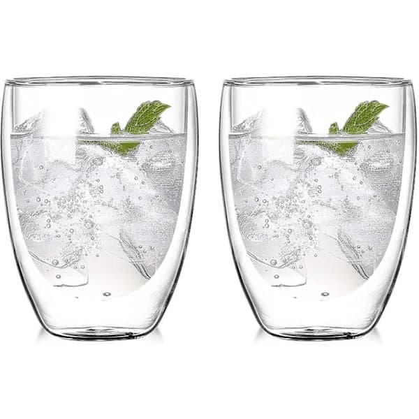 Dubbelväggiga isolerade glasmuggar (2-pack), kaffemuggar, tekoppar, dricksglas för varma och kalla drycker (350 ml)