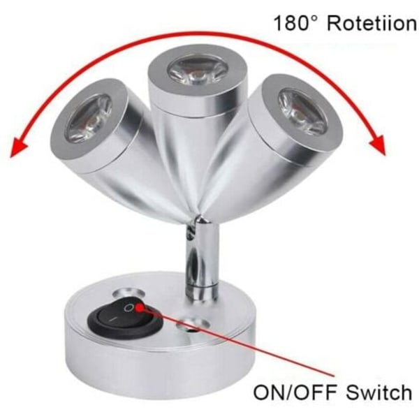 TS-Indendørs Spot Lampe Auto LED Lys 2 stk.-RV Læselampe 3000K Rotation 180° til Camper Van Båd Campingvogn Køretøj Autocamper N