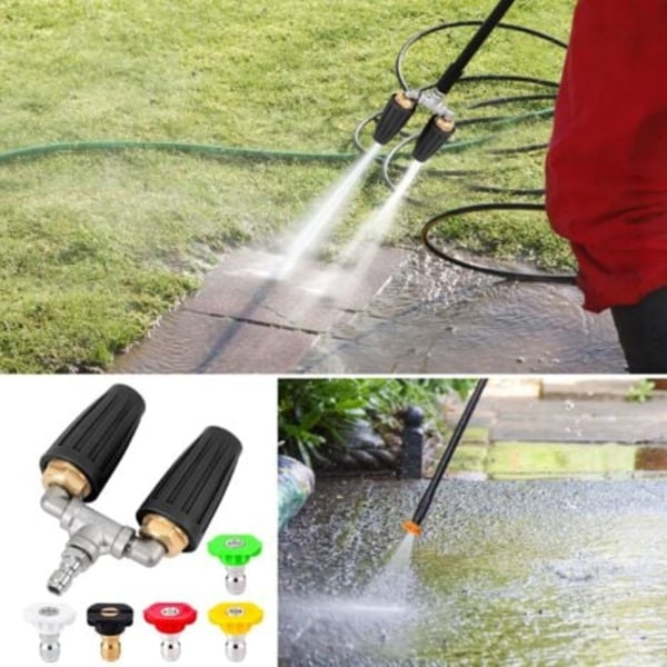 TS-Högtryckstvätt med Dubbla Turbo Munstycken och 5 Munstycken, 4000 PSI Högtryckstvätt Snabbkopplingsmunstycke (Svart)