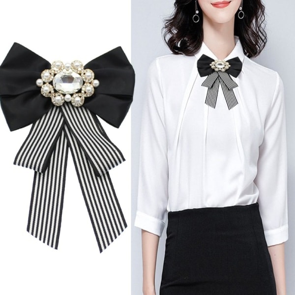 Klassinen raidallinen printti helmibrooch rusetti naisille - Täydellinen one size