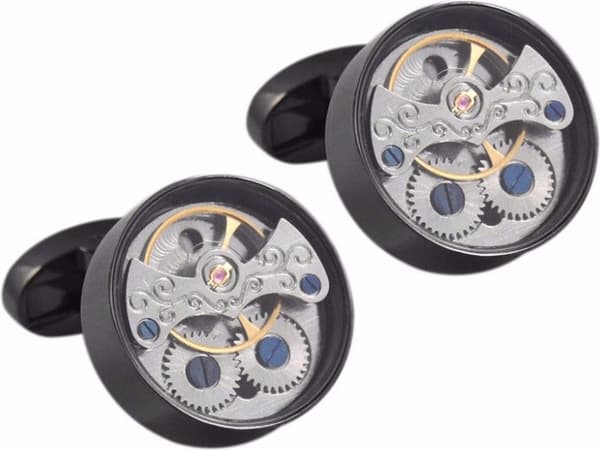 BUGOLINI Tourbillon Mekaniske Manchetknapper med Roterende Gear til Mænd, Runde Manchetknapper i Rustfrit Stål til Jakkesæt, Forretning, Bryllup, Gave