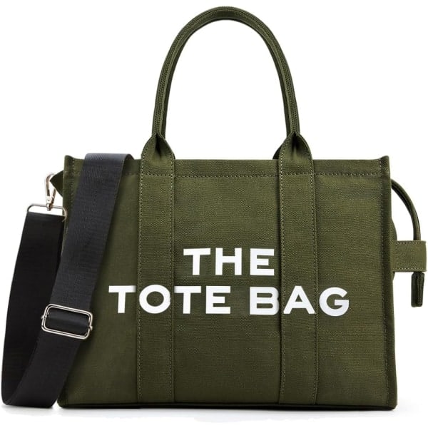 Tote Bag Dame Canvas Tote Tasker Tyk Canvas Crossbody Skuldertasker Med Lynlås Og Skulderrem Til Arbejde Skole Rejser Shopping