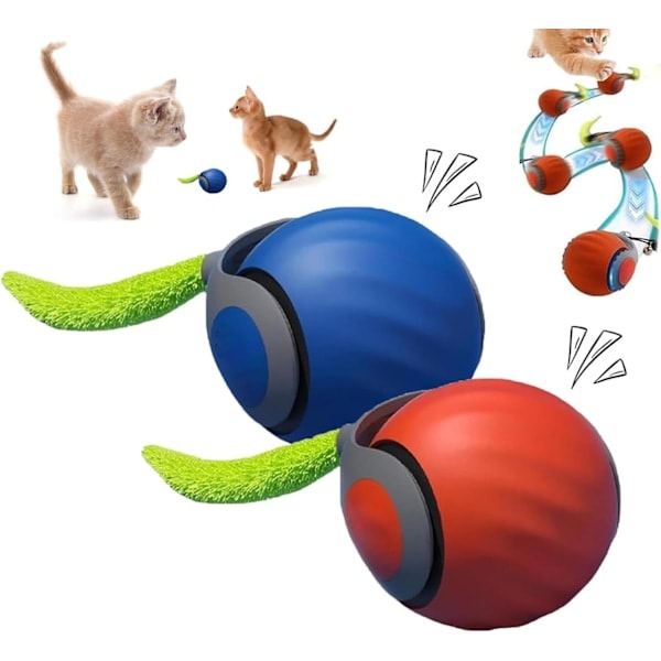Speedy Tail 2.0 Kattleksak, Speedy Tail Kattleksak, Interaktiv Kattleksaksboll, Smarta Kattleksaker Boll, Tvåhastighetsjustering, med svans (blå+or...