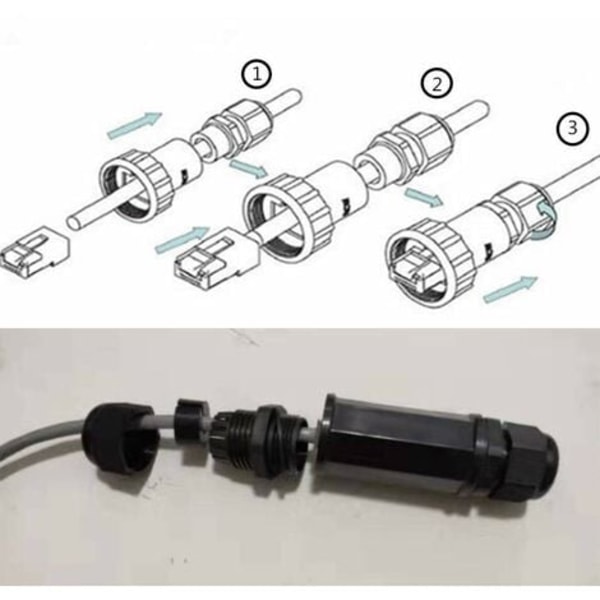TS-Sarja 2 kpl suojattuja RJ45-vedenpitäviä liittimiä Cat5/5e/6 8P8C IP67 Ethernet LAN uros kaksoispää ulkokäyttöön LAN-kytkinsovitin naaras-naaras