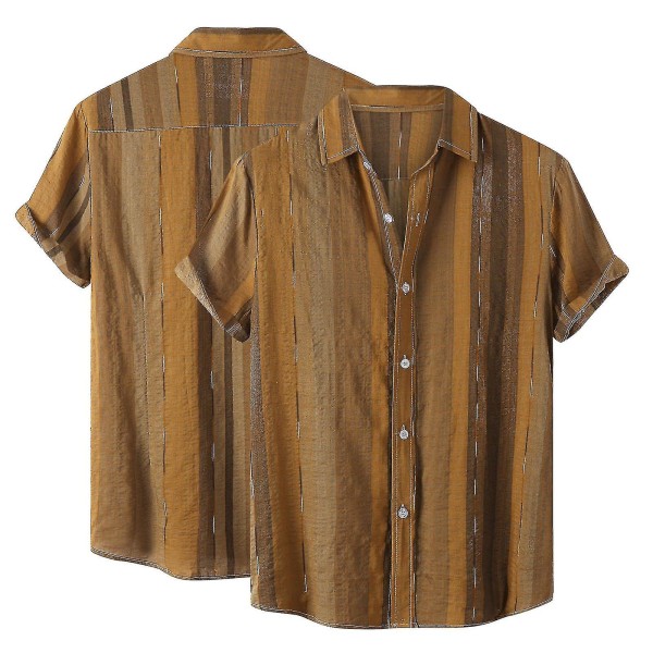Kortärmad herrskjorta med printed Khaki XXXL