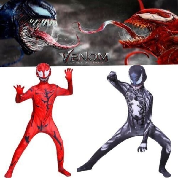 Børne Cosplay Venom 2 Kostume Halloween Komplet Sæt Jumpsuit Kjole - Perfet SORT 110CM