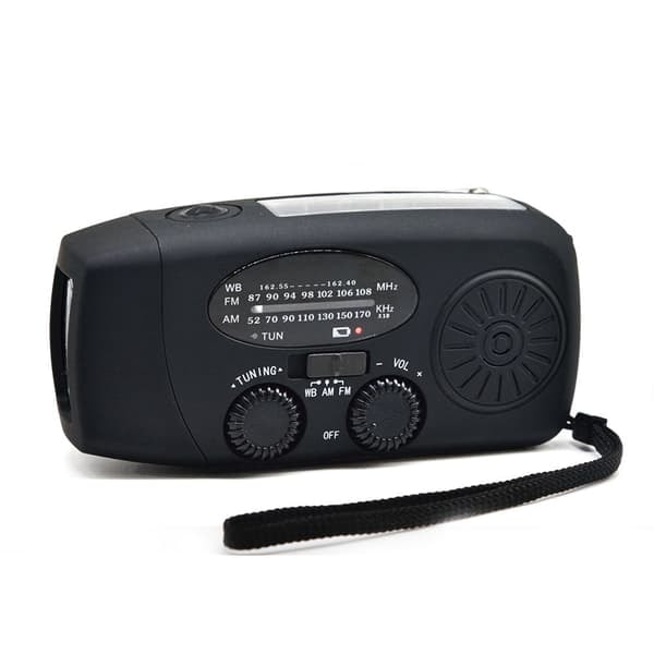 TS-Nødradio med dynamo og solcelle – sveiveradio med lommelykt, nødsignal og USB-lading