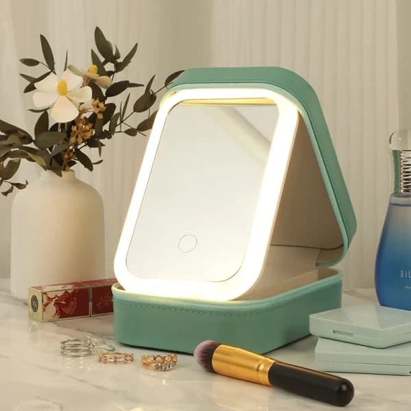 1 stk. rosa multifunktionel LED-lys makeupspejl makeuptaske