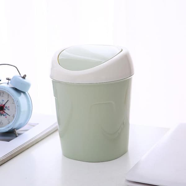 3 Mini Plastic Trash Cans, Small Desktop Waste Bin with Rotating Lid, for Home, Office, Kitchen, Dressing Table, Bedroom, Bathroom (Blue+Green+Pink)