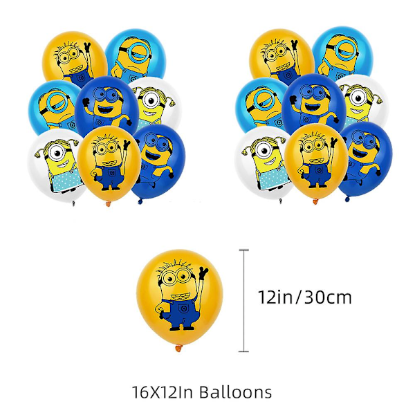 Minions-teemainen lasten syntymäpäiväjuhlatarvikkeet - 30 kpl Onnea syntymäpäiväksi -banneri Kakun päällä Cupcake-koristeet Ilmapallot Setti