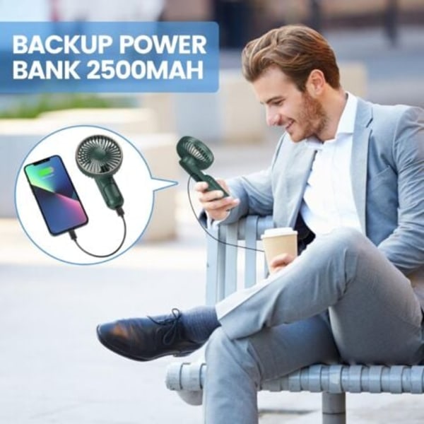 TS-Mini kannettava ladattava USB-tuuletin jalustalla, 2500 mAh akulla ja 5 tilalla (vihreä)