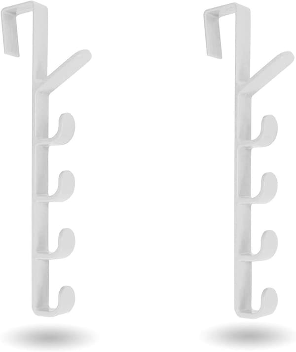 Över dörren krokar 2-pack med 5 krokar, hållbar ABS dörrhängare för rockar, hattar, handdukar, väskor, ingen verktygsinstallation, vit
