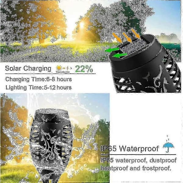 2025 Vattentäta Solarflamljus - 12 LED Solfackellampor med Fladdrande Låga - 4-pack