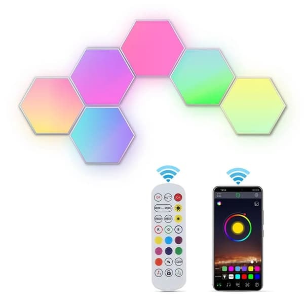 Hexagon Væglampe / LED lampe i 6 moduler - Fjernstyret
