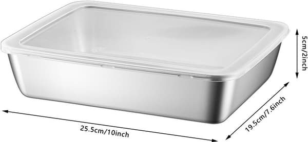 Matbeholdere i rustfritt stål med lokk, stablebart gjenbrukbart 4-delt sett for catering og måltidsforberedelse, sølv, 25 x 20 x 5 cm
