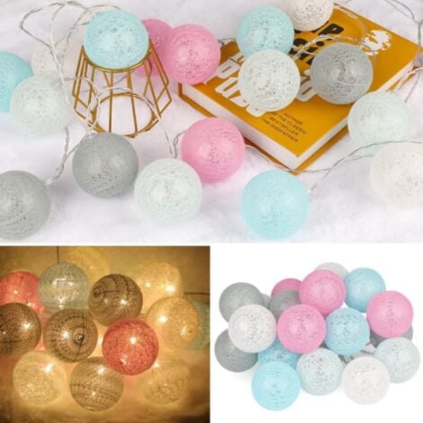 TS-Ljusgirlang Bomullsbollar, Inomhus Juldekoration, 3M 20 LED Globe Light, Flicka, Prinsessa, Barn, Sovrum Bröllop Atmosfär Dekoration
