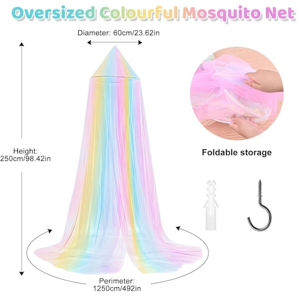 Myggnett for seng, jente senghimmel, regnbue myggnett for enkeltseng dobbeltseng, barns senghimmel for reiser og hjem innendørs utendørs