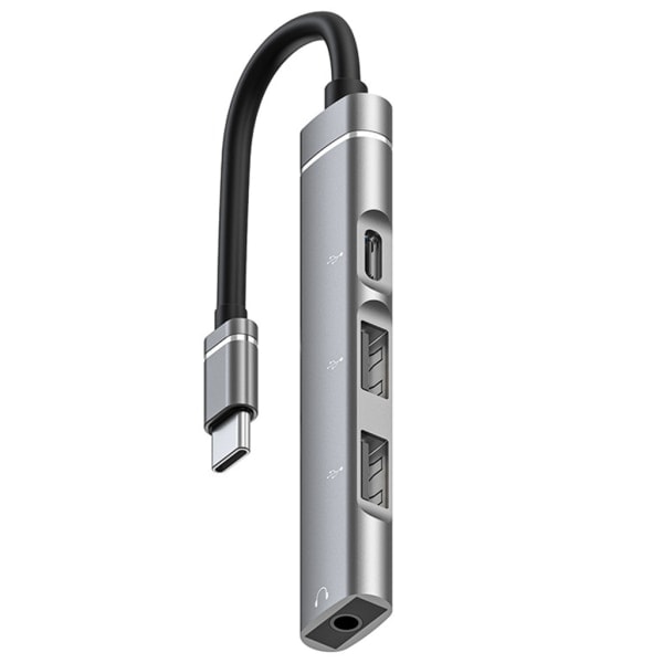 Type-C-dockningsstation till 3,5 mm-kontakt USB2.0 TypeC HUB 4-i-1-splitter USB C-adapter för UDisk-tangentbord Grå