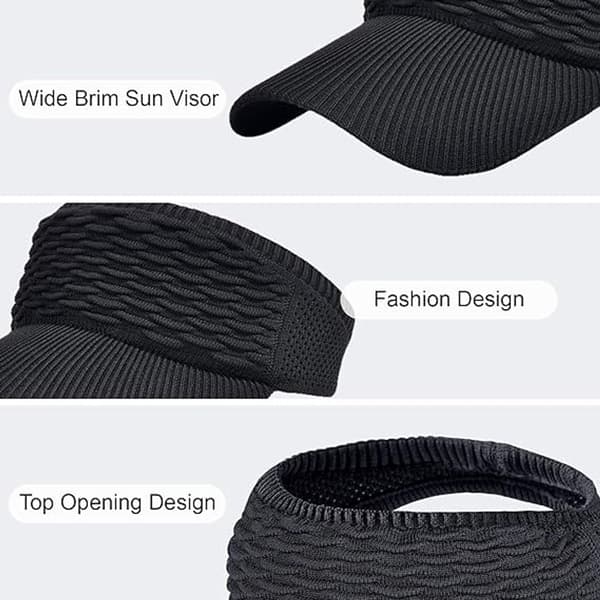 Dame Solskærm Hat Med Bred Skygge UV Beskyttelse Åndbar Sammenfoldelig Hestehale Design til Løb Strand Rejse Sort