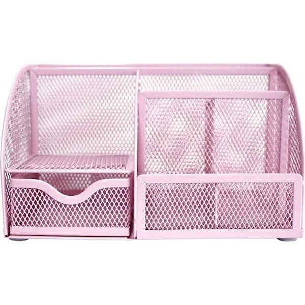 Skrivebordssorterer i netting med 7 rom + skuff Pennholder/Multifunksjonell Sorterer Ex348 Rosa