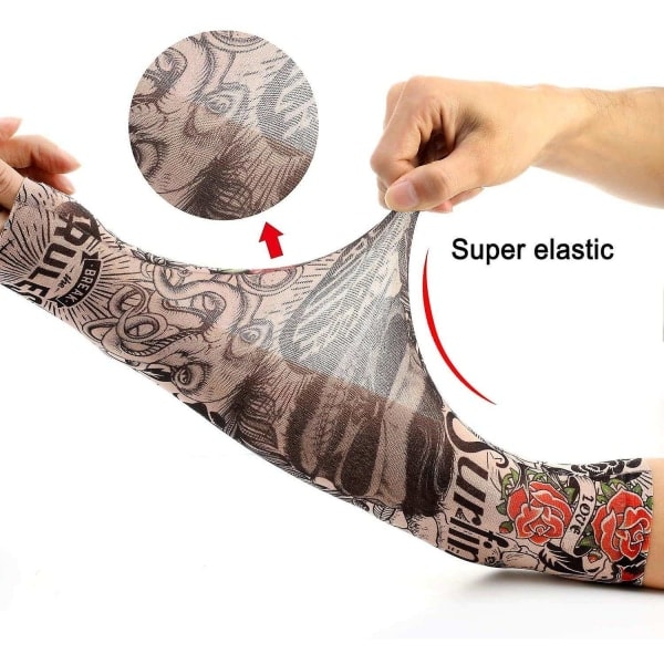 Käsivarsitatuointihihat, 6 kpl Miehet Fake Väliaikainen Tatuointi Nylon Käsivarsisukat Joustava Pyöräilijän Hihat Halloween - Täydellinen