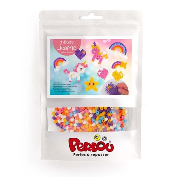 Strykeperlesett - Unicorn og Regnbue - PERLOU - For barn fra 4 år og oppover - 9 magiske mønstre