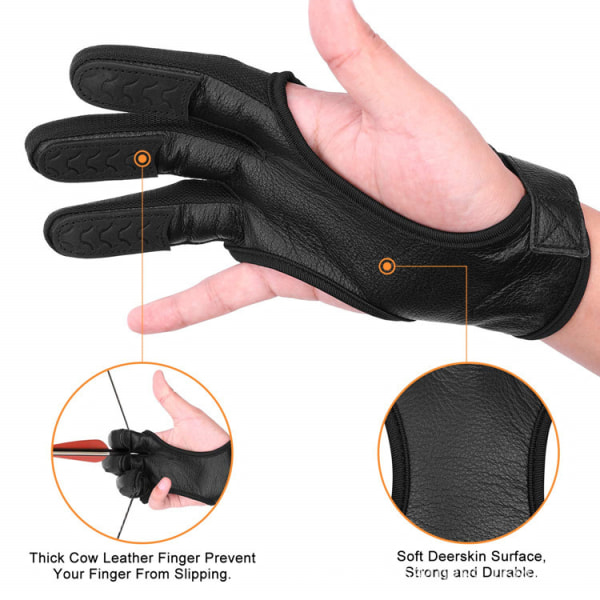 3 fingrar hög elastisk bågskytte bågeskyttehandske (1 st, svart)