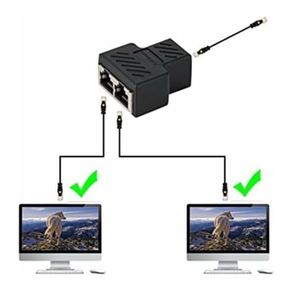 TS-Adapter RJ45 CAT6 LAN Ethernet Port Splitter 1 til 2 Hunport Kobling Dobbelt Hun til Hun, 2-pak og Sort