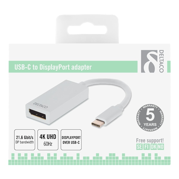 USB 3.1>DisplayPort -sovitin USB C DisplayPrt 19pin UHD valkoinen