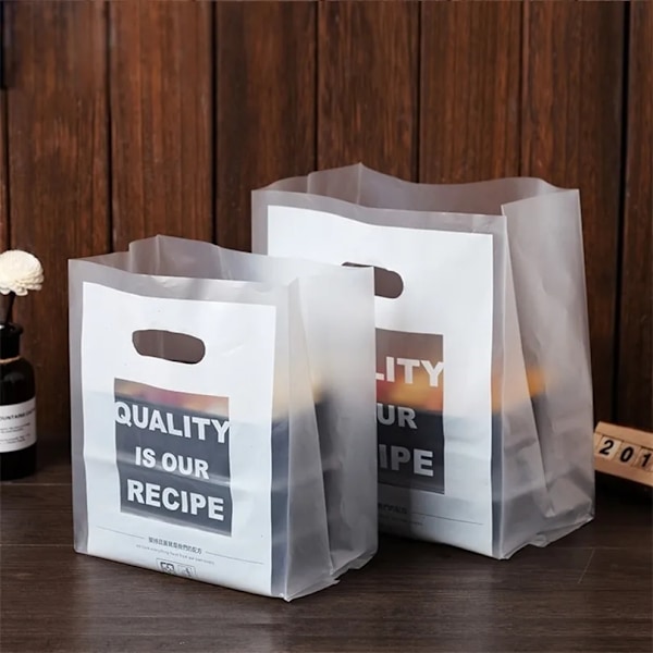 50 st/lot Plast Kaffe Bröd Butik Bageri Kakor Bakverk Nougat Mat Takeaway Handväskor Förpackningspåsar 201015